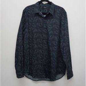 Theory Men's Shirt XL Long Sleeve Button Up Dress Shirt Printed Navy Blue XL